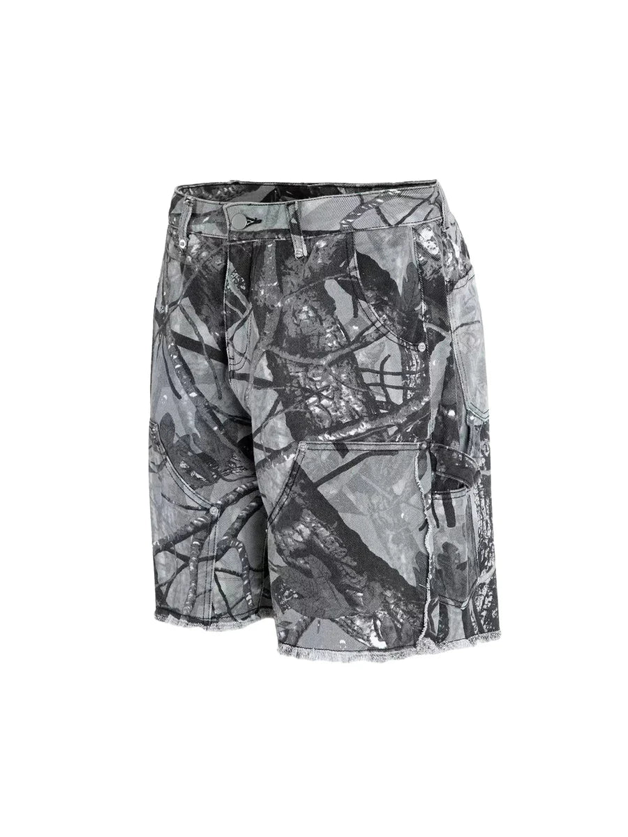 Retro Distressed Camouflage Workwear Hip-Hop Shorts